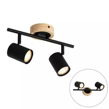 QAZQA - Modern Modern Spot I Spotlight I Потолочный точечный светильник I Потолочный точечный светильник I Spotlight I Лампа I Светильник черного цвета с наклоняемым деревом, 2 лампы - Jeana I Гостиная I Спальня - Продолговатая сталь, белый