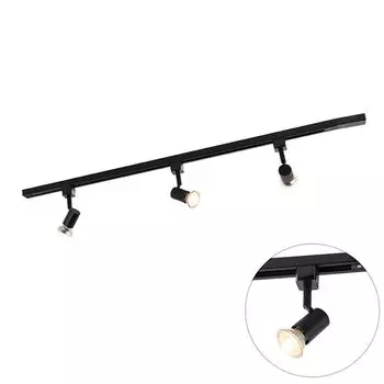 QAZQA - Modern Современная рельсовая система I Прожектор I Потолочный светильник I Потолочный светильник I Прожектор 3 лампы Точечная лампа 1-фазная черная - Jeany I Гостиная - Продолговатая сталь - Подходит для светодиодов GU10, черный