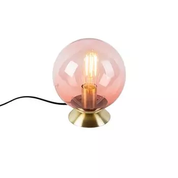QAZQA - Настольная лампа ар-деко из латуни с розовым стеклом - Pallon I гостиная I спальня - шар I сферический - светодиод подходит E27, розовый