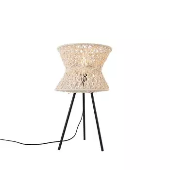 QAZQA - Настольная лампа Oriental Oriental серая - Leonard I гостиная I спальня - веревка круглая - подходит для светодиодов E27, белый