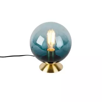 QAZQA - Настольная лампа в стиле ар-деко из латуни с синим стеклом - Pallon I гостиная I спальня - шар I сферический - светодиод подходит E27, синий