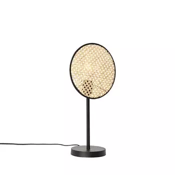 QAZQA - Настольная лампа в восточном стиле, черная с ротангом, 25 см - Ката I гостиная I спальня - круглая - подходит светодиодная E27, белый