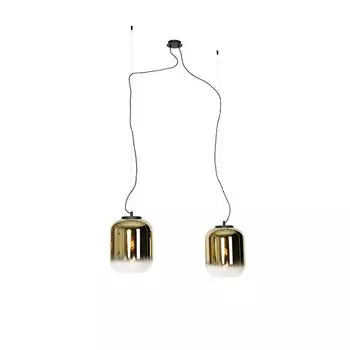 QAZQA - Подвесной светильник Design I Подвесной светильник I Подвесной светильник черный с золотом I Латунное стекло, 2 лампы - Bliss I Гостиная I Спальня - удлиненный - Подходит для светодиодов E27