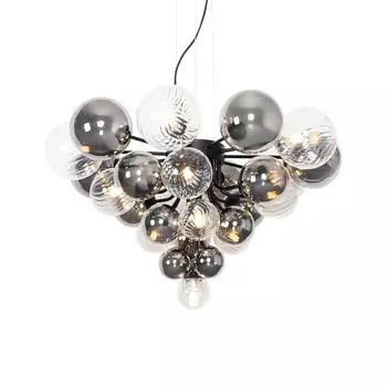 QAZQA - Подвесной светильник в стиле ар-деко I Подвесной светильник I Подвесной светильник черный с дымчатым и прозрачным стеклом 13 лампочек - Бонни I гостиная I спальня - круглый - подходит для светодиодов G9