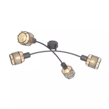 QAZQA - Потолочный светильник Design I Потолочный светильник I Лампа I Свет черный с золотом I Латунная точечная лампа с 4 лампами - Noud I Гостиная I Спальня - продолговатая сталь - Подходит для светодиодов E14