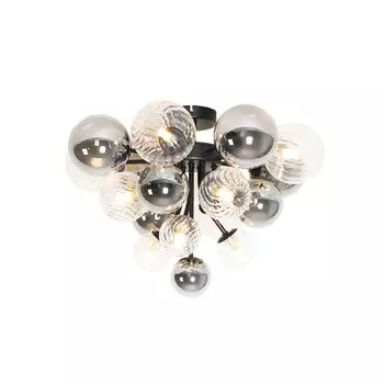 QAZQA - Потолочный светильник в стиле ар-деко I Потолочный светильник I Лампа I свет черный с дымчатым и прозрачным стеклом 10 светильников - Бонни I гостиная I спальня - круглый - подходит для светодиодов G9