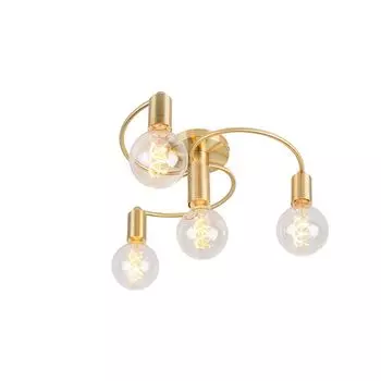 QAZQA - Потолочный светильник в стиле ар-деко I Потолочный светильник I Лампа I Латунный светильник с 4 лампочками - Facile I Гостиная I Спальня - круглая сталь - Подходит для светодиодов E27, золото