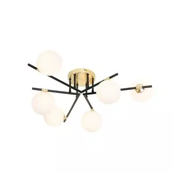 QAZQA - Потолочный светильник в стиле ар-деко I Потолочный светильник I Лампа I Свет черный с золотом I Латунь и опаловое стекло 6 светильников - Линн I Гостиная I Спальня - круглая сталь - Подходит для светодиодов G9