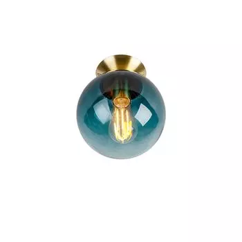 QAZQA - Потолочный светильник в стиле ар-деко I Потолочный светильник I Лампа I из латуни с абажуром из синего стекла - Pallon I Гостиная I Спальня - шар I сферический - подходит для светодиодов E27, синий
