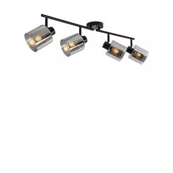 QAZQA - Потолочный точечный светильник в стиле ар-деко, черный с дымчатым стеклом, 4 лампы точечного типа, регулируемое пламя - Laura I гостиная I спальня - удлиненный - подходит для светодиодов E27, серый