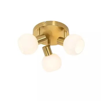 QAZQA - Потолочный точечный светильник в стиле ар-деко, золото I, латунь, с опаловым стеклом, регулируемая планка с 3 лампами - Anouk I гостиная I спальня - круглый - подходит для светодиодов E14