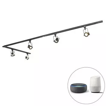 QAZQA - Промышленность I Vintage I Система Smart Rail I Прожектор I Потолочный светильник I Потолочный светильник I Прожектор черный, 1-фазный, с 5 лампочками WiFi GU10 - Диммер Suplux I Диммируемый I Гостиная I Спальня