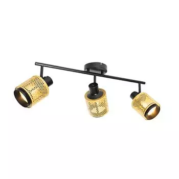 QAZQA - Промышленность I Винтаж I Индустриальный прожектор I Прожектор I Потолочный прожектор I Потолочный прожектор I Прожектор I Лампа I Черный с золотом I Латунный точечный светильник с 3 лампами - Kayden I Гостиная I Сон