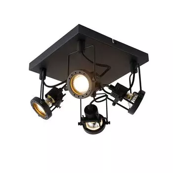 QAZQA - Промышленность I Винтаж I Индустриальный прожектор I Прожектор I Потолочный прожектор I Потолочный прожектор I Прожектор I Лампа I Свет Черный 4-прожекторный светильник с точечным пламенем - Suplux I Гостиная I Спальня - Сталь Qua