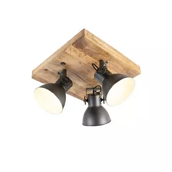 QAZQA - Промышленность I Винтаж I Индустриальный прожектор I Прожектор I Потолочный прожектор I Потолочный прожектор I Прожектор I Лампа I Свет черный с деревом манго 3-световые точечные светильники - Манго I Гостиная I Спальня, темно-серый