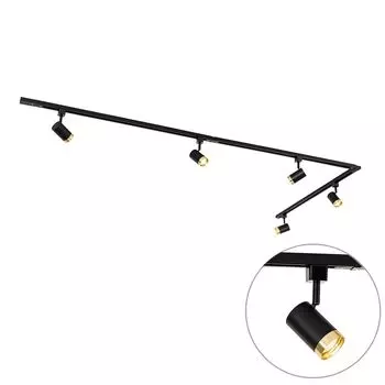 QAZQA - Современная 1-фазная направляющая система I Прожектор I Потолочный светильник I Потолочный светильник I Прожектор с 5 лампами I Прожектор I Потолочный светильник I Потолочный светильник I Прожектор I Лампа I Черный с золотым светом