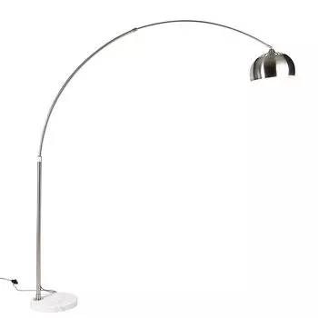 QAZQA - Современная дуговая лампа сталь I серебро I матовый никель с регулируемым основанием из белого мрамора - XXL I гостиная I спальня - продолговатая сталь - подходит для светодиодов E27