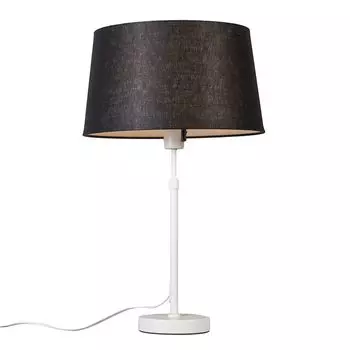 QAZQA - Современная настольная лампа белого цвета с черным абажуром, регулируемая 35 см - Часть I гостиная I спальня I прикроватная лампа - круглая сталь - подходит светодиод E27, белый