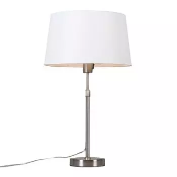QAZQA - Современная настольная лампа I настольная лампа I лампа I свет сталь I серебро I матовый никель с белым абажуром 35 см, регулируемый - Часть I гостиная I спальня I прикроватная лампа - круглая сталь - LED Gee