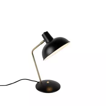 QAZQA - Современная настольная лампа в стиле ретро, черная с бронзой - Milou I гостиная I спальня - стальная круглая - светодиод подходит E14, черный