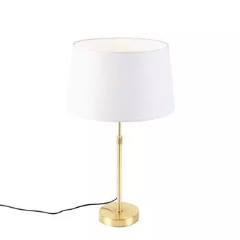 QAZQA - Современная настольная лампа золото I латунь I латунь с белым льняным абажуром 35 см - Часть I гостиная I спальня I прикроватная лампа - круглая сталь I цилиндр I удлиненный - светодиод подходит E27, белый