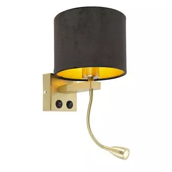 QAZQA - Современная стена светлое золото I латунь I латунь с черным велюром цвет - Брешия I гостиная I спальня - круглая сталь - I E27, черный