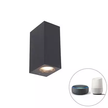 QAZQA - Современная умная уличная стена светло-серого цвета из пластика Вкл. 2 WLAN GU10 - Baleno I Наружное освещение I Up & Down - Прямоугольное - Подходит для светодиодов GU10, серый