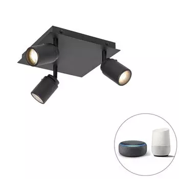 QAZQA - Современная умная ванная комната I Прожектор для ванной комнаты I Прожектор I Потолочный светильник I Потолочный светильник I Прожектор I Лампа I Light Black Square IP44, вкл. 3-ламповую точечную панель Wi-Fi GU10 - Диммер Ducha I Dimmba...