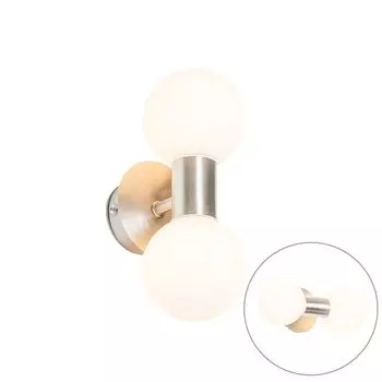 QAZQA - Современная ванная комната I Настенный светильник для ванной комнаты сталь I серебро I матовый никель IP44 2 лампы - Cederic I Up & Down - продолговатое стекло - подходит для светодиодов G9