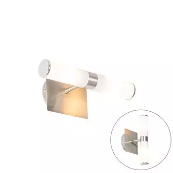 QAZQA - Современная ванная комната I Настенный светильник для ванной комнаты сталь I серебро I матовый никель IP44 2 лампы - Ванна I Up & Down - продолговатая сталь - подходит для светодиодов G9