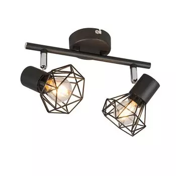 QAZQA — Современный арт-деко Точечный светильник I Прожектор I Потолочный светильник I Потолочный светильник I Прожектор I Лампа I Черный поворотно-наклонный светильник — Mosh с 2 лампочками I Гостиная I Спальня — Продолговатая сталь — LED Gee