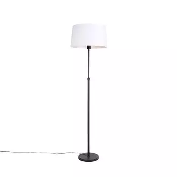 QAZQA - Современный черный торшер с белым льняным абажуром, регулируемый 45 см - Часть I гостиная I спальня - стальная круглая I продолговатая I цилиндр - светодиод подходит E27, белый