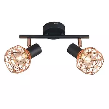 QAZQA - Современный дизайн потолочного точечного светильника черного цвета с двумя медными абажурами - сетка, 2 лампы I гостиная I спальня - круглая сталь - светодиод подходит E14, медь