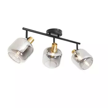 QAZQA - Современный интеллектуальный потолочный точечный светильник черного цвета с удлиненным дымчатым стеклом, вкл. 3 Wi-Fi P45 - Диммер Zuzanna I с регулируемой яркостью I гостиная I спальня - удлиненный - подходит для светодиодов, серый