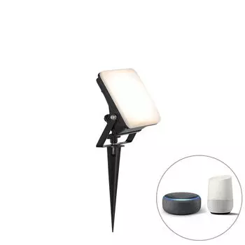 QAZQA — Современный интеллектуальный радиатор, черный 12,8 см, включая светодиод IP65 с заземляющим контактом — наружное освещение Ruud I — алюминиевый квадрат — светодиод I (незаменяемый)