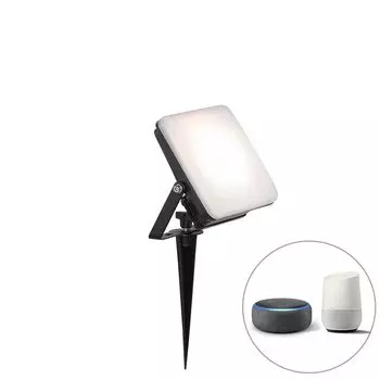 QAZQA - Современный интеллектуальный радиатор, черный 14,5 см, включая светодиод IP65 с заземляющим контактом - Диммер Ruud I с регулируемой яркостью I Наружное освещение - Квадратный алюминий - I (незаменяемый) светодиод