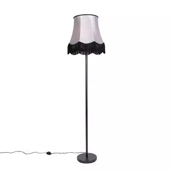 QAZQA — Современный классический торшер I Торшер I Торшер I Лампа I Черная лампа с бабушкой B Серый абажур — Simplo I Гостиная I Спальня — Продолговатая сталь I Круглая — Подходит для светодиодов E27