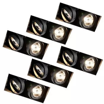 QAZQA - Современный комплект из 6 встраиваемых точечных светильников, черный, GU10, AR70, без оправы, 2 лампы - Oneon I гостиная I спальня - стальной прямоугольный - подходит для светодиодов GU10