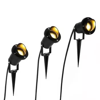 QAZQA - Современный комплект точечных светильников с 3 пламенами, черные, включая кабель и вилку IP65 - готово к наружному освещению - алюминий круглый - подходит для светодиодов GU10., черный