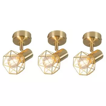 QAZQA - Современный комплект точечных светильников с 3 конфорками, латунный светильник в стиле ар-деко, вращающийся и наклоняемый - Mosh 1 I гостиная I спальня - круглая сталь - подходит для светодиодов E14, золото