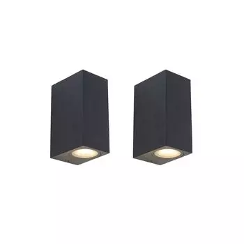 QAZQA - Современный набор из 2 современных настенных светильников для наружного освещения, черный, 2 лампы IP44 - Наружное освещение Baleno I I Up & Down - прямоугольный алюминий - подходит для светодиодов GU10