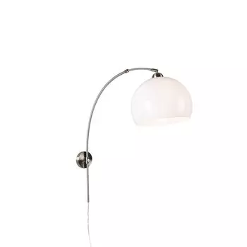 QAZQA - Современный настенный арочный светильник в стиле ретро из стали I серебро I матовый никель с регулируемым белым абажуром I гостиная I спальня - продолговатая сталь - подходит для светодиодов E27, белый
