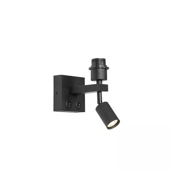 QAZQA - Современный настенный светильник, черный с лампой для чтения - Брешиа I гостиная I спальня - стальной квадрат - светодиод подходит E27