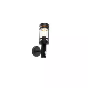 QAZQA - Современный настенный светильник для наружного освещения, черный с датчиком движения IP44 - Наружное освещение Gleam I - цилиндр из нержавеющей стали I круглый - Подходит для светодиодов E27