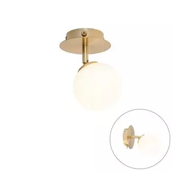 QAZQA — Современный настенный светильник I Прожектор I Прожектор I Лампа I Светлое золото I Латунь с опаловым стеклом и выключателем — Афины I Гостиная I Спальня — Круглая сталь — Подходит для светодиодов G9