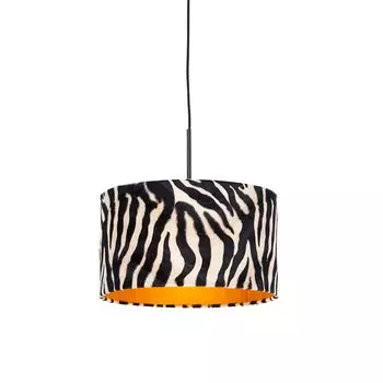 QAZQA - Современный подвесной светильник I Подвесной светильник I Подвесной светильник черный с абажуром зебра 35 см - Комби I гостиная I спальня - продолговатый текстиль - Подходит светодиод E27
