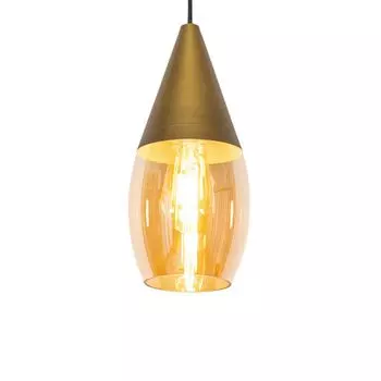 QAZQA - Современный подвесной светильник I Подвесной светильник I Подвесной светильник золото I Латунь с янтарным стеклом - Капля I Гостиная I Спальня - овал - Светодиод подходит E27