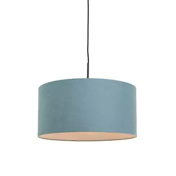 QAZQA - Современный подвесной светильник I Подвесной светильник I Подвесной светильник черный с синим абажуром 50 см - Combi 1 I гостиная I спальня - текстильный круглый - подходит светодиод E27, синий