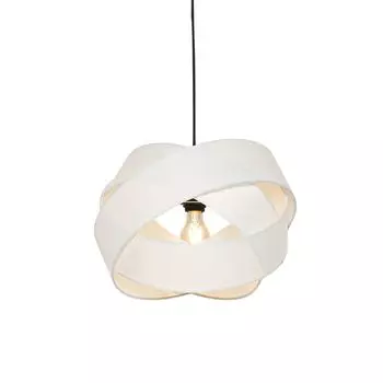 QAZQA - Современный подвесной светильник I Подвесной светильник I Подвесной светильник белый - Ткань I Гостиная I Спальня - Текстильный круглый - Подходит светодиод E27