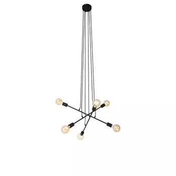 QAZQA - Современный подвесной светильник I Подвесной светильник I Подвесной светильник черный 80 см 6 лампочек - Сидней I Гостиная I Спальня - продолговатая сталь - Подходит светодиод E27